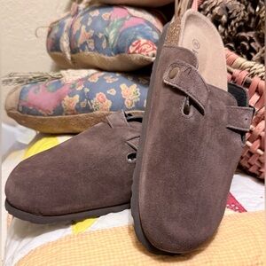 Kidmi Brown Suede Cork Soled Open Heeled Shoes Mules Size 7 1/2